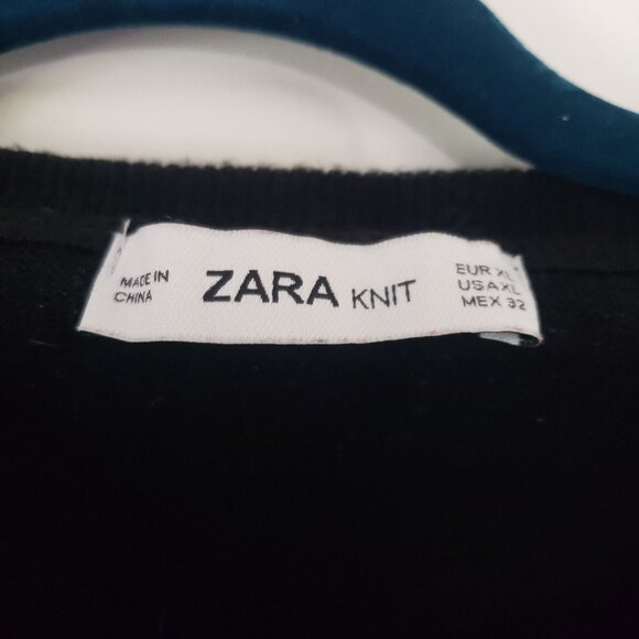 Zara‎ Black Knit Sweater Womens XL Jeweled Beaded Collar Metallic Party Shiny - Picture 5 of 8